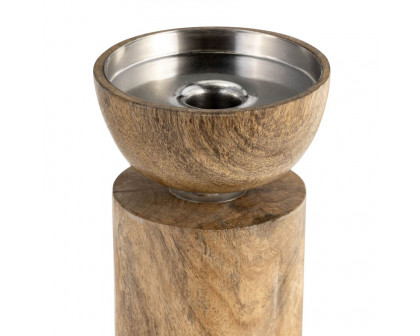 Sagebrook 11" Wood Acrylic Detail Taper Candle Holder - Natural