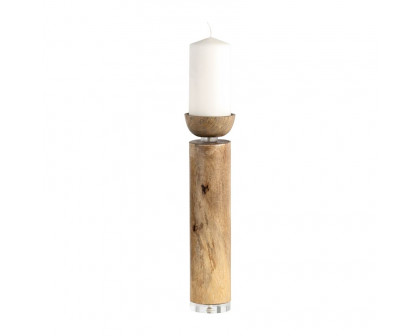 Sagebrook 14" Wood Acrylic Detail Taper Candle Holder - Natural