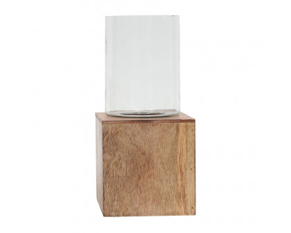 Sagebrook - 13" Wood Square Base Pillar Hurricane