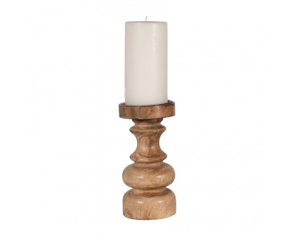 Sagebrook 8" Wood Traditional Pillar Candle Holder - Natural