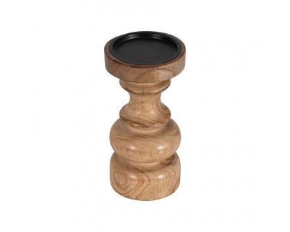 Sagebrook 8" Wood Traditional Pillar Candle Holder - Natural