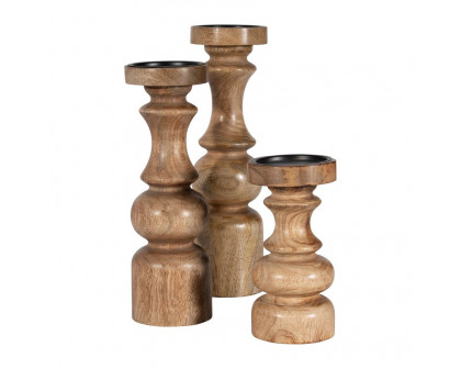 Sagebrook 8" Wood Traditional Pillar Candle Holder - Natural