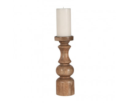 Sagebrook 12" Wood Traditional Pillar Candle Holder - Natural