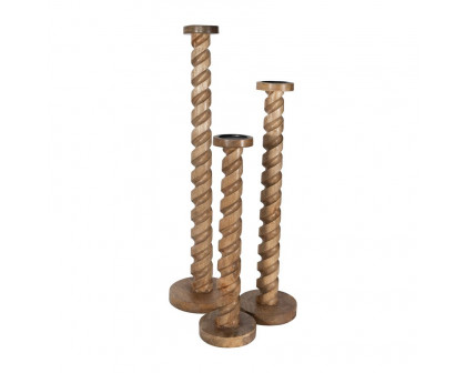 Sagebrook™ 24" Wood Spiral Floor Pillar Candle Holder - Natural