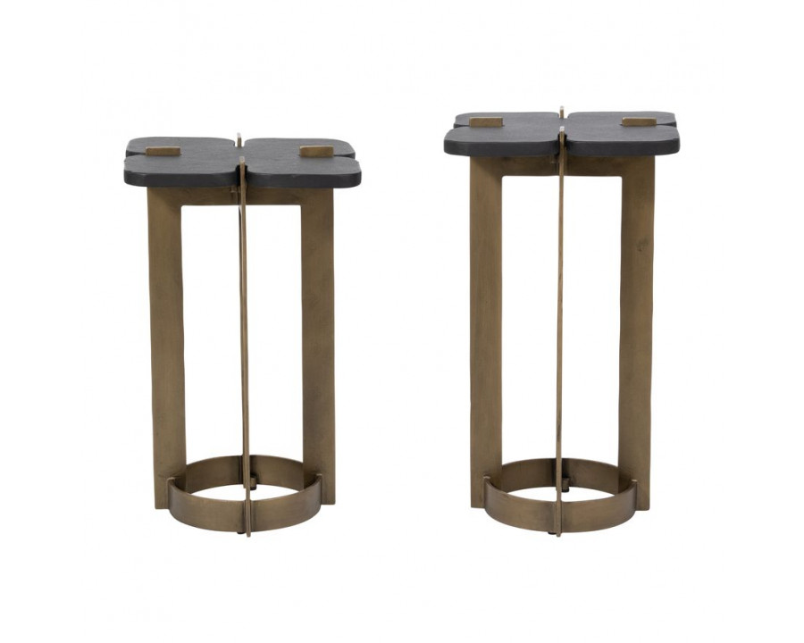 Sagebrook - Metal Stone Top Side Table Set in Gold/Black