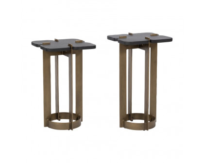 Sagebrook - Metal Stone Top Side Table Set in Gold/Black