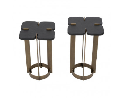 Sagebrook - Metal Stone Top Side Table Set in Gold/Black