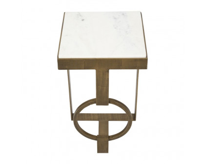 Sagebrook - Metal Marble Top Side Table in Gold/White