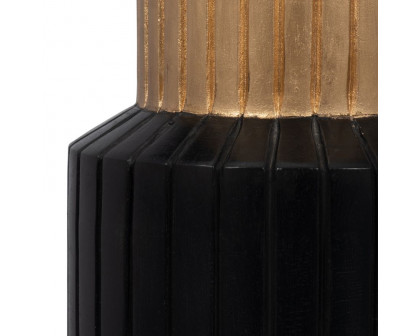 Sagebrook 14" Wood Carved Totem Vase With Gold Top - Black/Gold