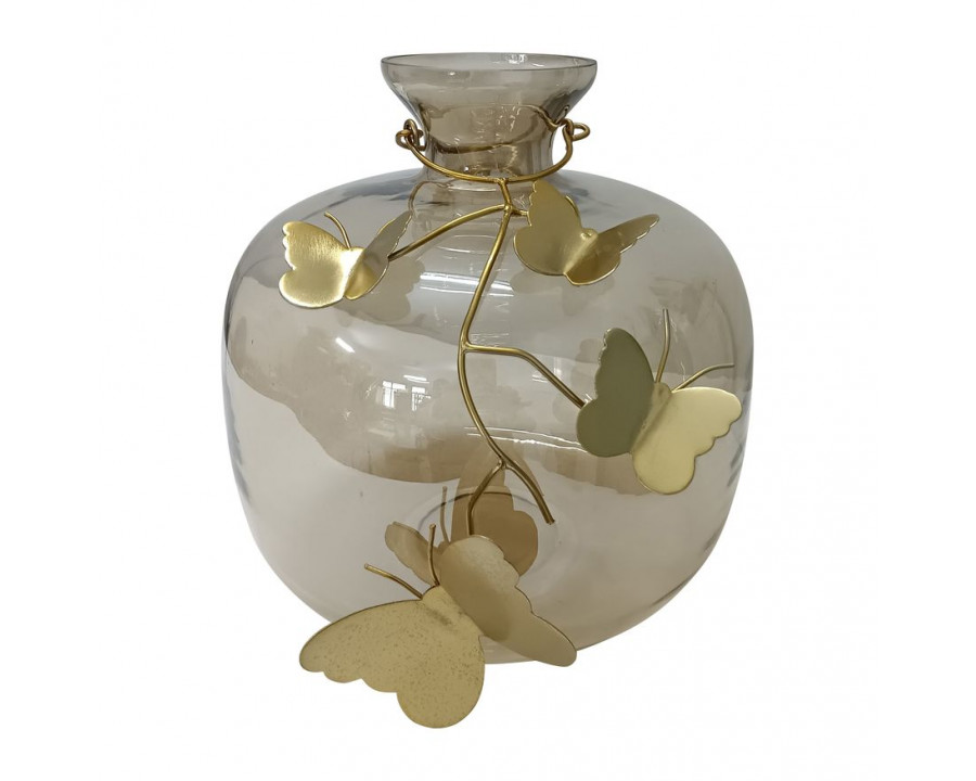 Sagebrook - 10" Glass Vase With Butterfly Garland in Gold