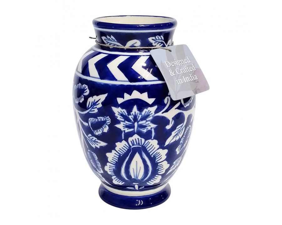 Sagebrook - 9" Ceramic Vines Talavera Vase in Blue/White