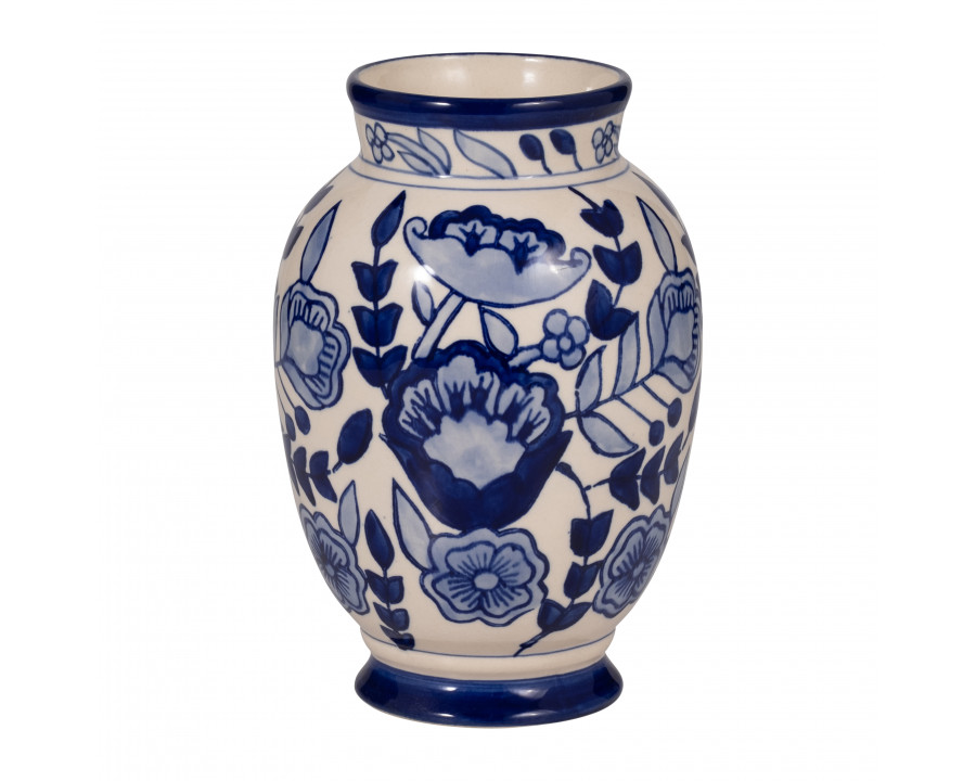 Sagebrook - 9" Ceramic Flowers Talavera Vase in Blue/White