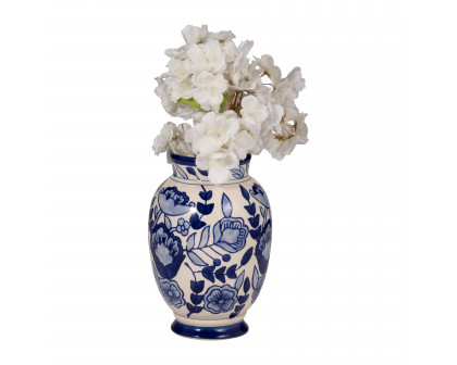 Sagebrook - 9" Ceramic Flowers Talavera Vase in Blue/White