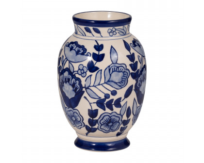 Sagebrook - 9" Ceramic Flowers Talavera Vase in Blue/White