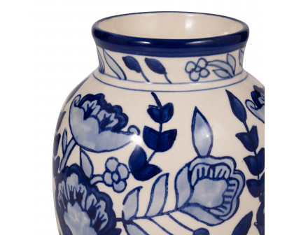 Sagebrook - 9" Ceramic Flowers Talavera Vase in Blue/White