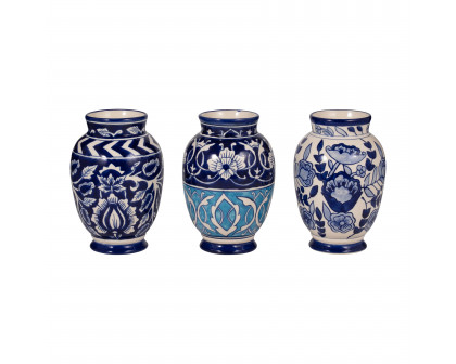 Sagebrook - 9" Ceramic Flowers Talavera Vase in Blue/White