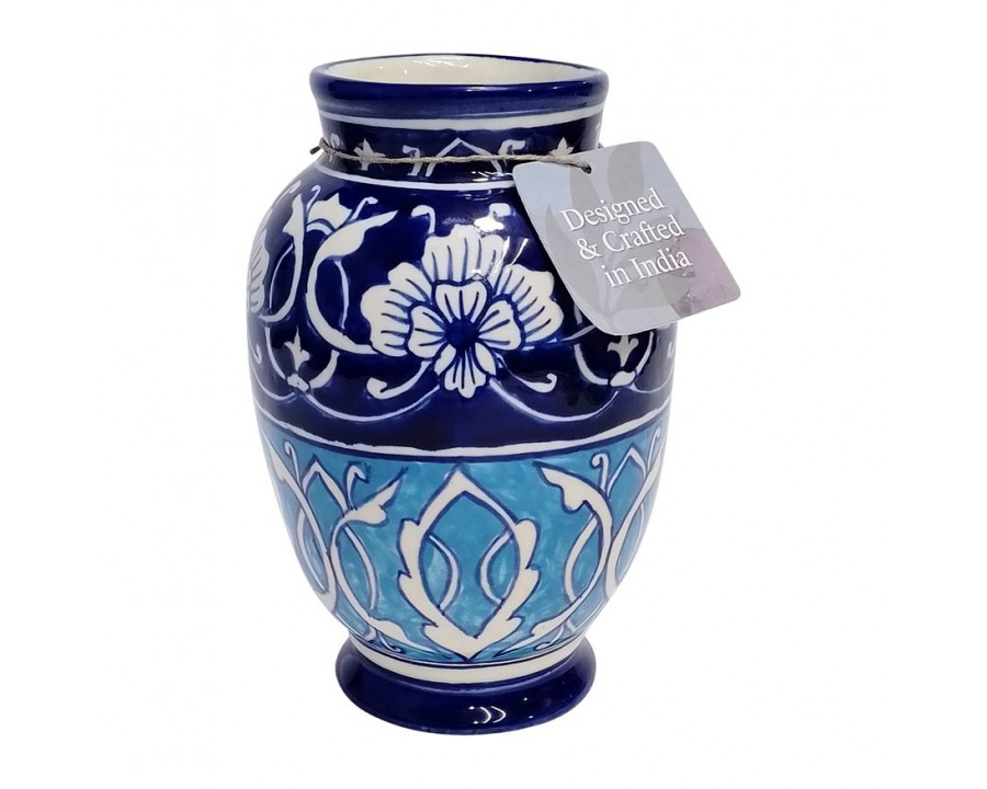 Sagebrook - 9" Ceramic 2-tone Talavera Vase in Yellow/White