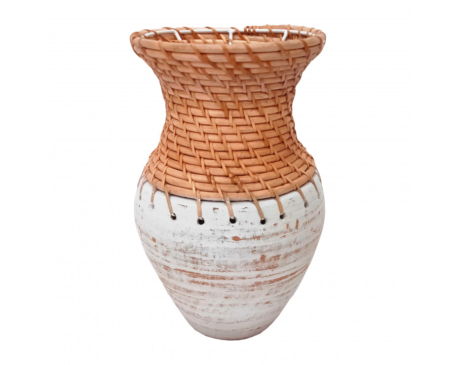 Sagebrook 11" Clay Vase With Woven Top - White/Natural