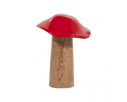 Sagebrook 6" Wood Toadstool Mushroom - Red