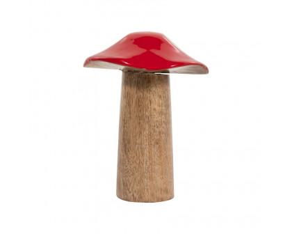 Sagebrook 6" Wood Toadstool Mushroom - Red