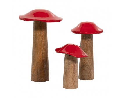 Sagebrook 6" Wood Toadstool Mushroom - Red