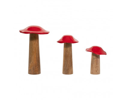 Sagebrook 6" Wood Toadstool Mushroom - Red