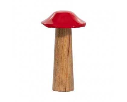 Sagebrook 8" Wood Toadstool Mushroom - Red