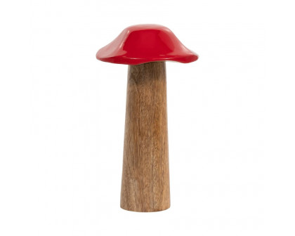 Sagebrook 8" Wood Toadstool Mushroom - Red