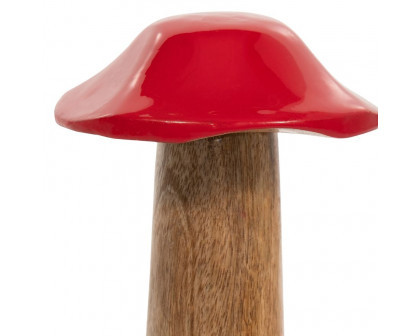 Sagebrook 8" Wood Toadstool Mushroom - Red