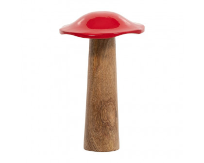 Sagebrook 10" Wood Toadstool Mushroom - Red