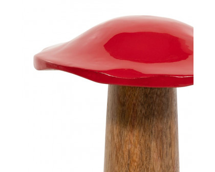 Sagebrook 10" Wood Toadstool Mushroom - Red