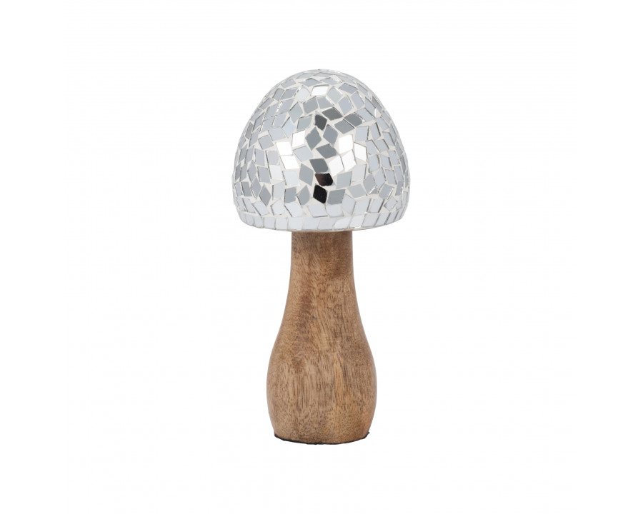 Sagebrook 6" Wood Mosaic Mushroom - Silver