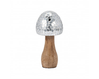 Sagebrook 6" Wood Mosaic Mushroom - Silver