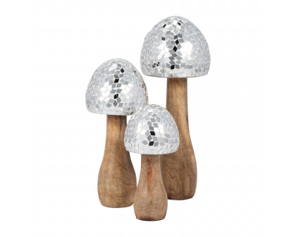 Sagebrook 6" Wood Mosaic Mushroom - Silver