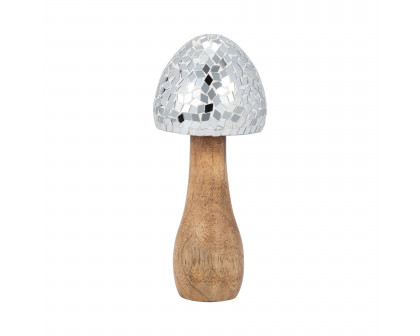 Sagebrook 8" Wood Mosaic Mushroom - Silver