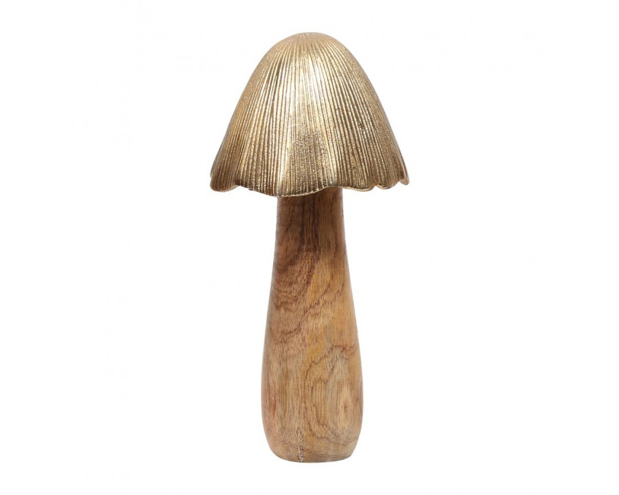 Sagebrook - 8" Wood Mushroom With Metal Top in Gold