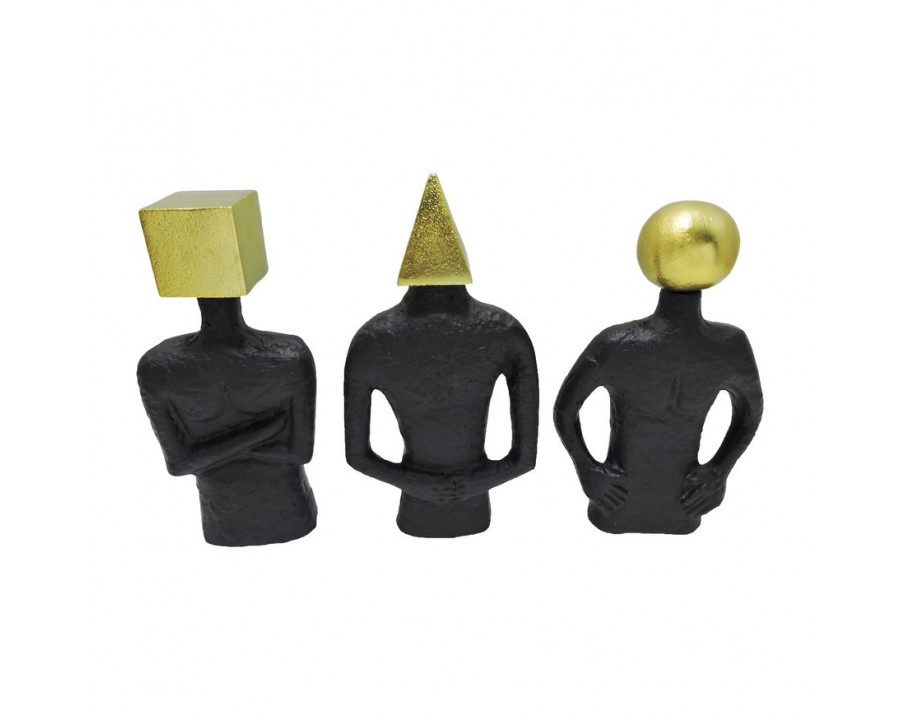 Sagebrook - 11" Metal Man With Square Head (Set Of 3) in Black/Gold