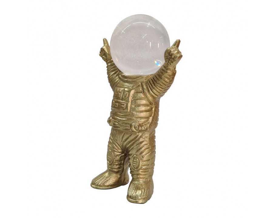 Sagebrook - 10" Metal Astronaut With Crystal Orb Head in Gold/Clear