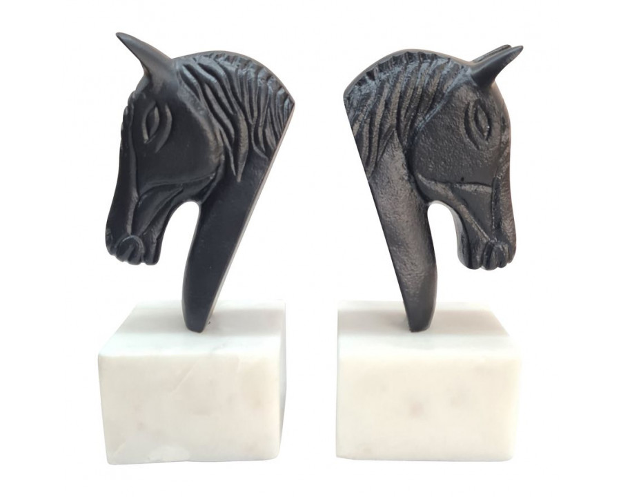 Sagebrook - Metal Horse Head Bookends (Set Of 2) in White/Black