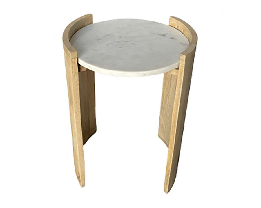 Sagebrook Marble Top Mango Side Table - White/Natural