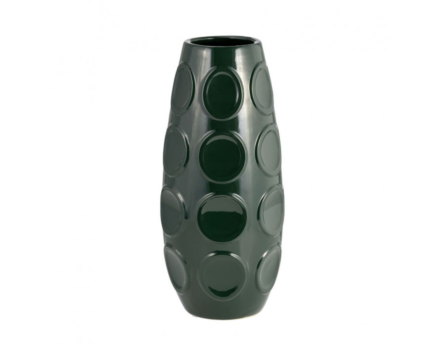 Sagebrook 13" Stoneware Circle Embossed Vase - Forest Green