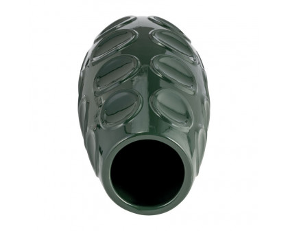 Sagebrook 13" Stoneware Circle Embossed Vase - Forest Green