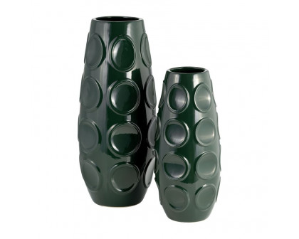 Sagebrook 13" Stoneware Circle Embossed Vase - Forest Green