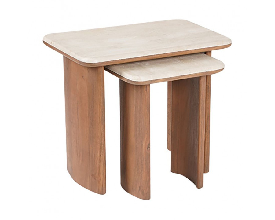 Sagebrook - Nested Travertine Side Table Set in Brown