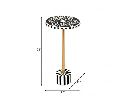 Sagebrook - Metal Harlequin Stripe Accent Table in Black/White