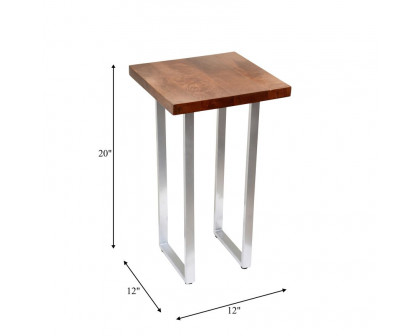 Sagebrook - Metal Square Wood Top Accent Table in Silver