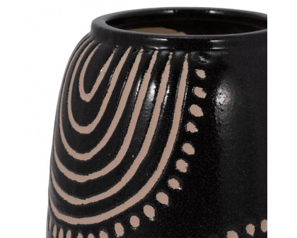 Sagebrook 9" Ceramic Tribal Arch Vase - Black/Tan