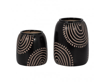 Sagebrook 9" Ceramic Tribal Arch Vase - Black/Tan