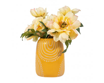 Sagebrook 9" Ceramic Tribal Arch Vase - Mustard/Tan