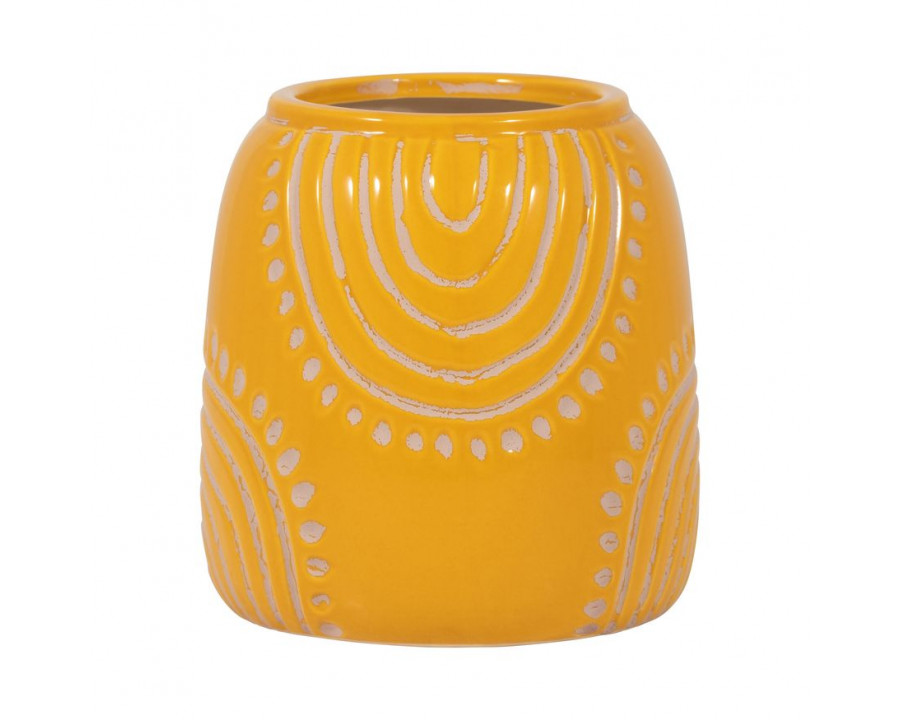 Sagebrook 6" Ceramic Tribal Arch Vase - Mustard/Tan